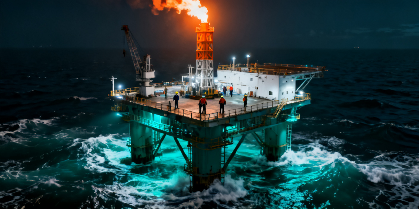 Oil & Gas Hero Banner - Offshore drilling rig at night